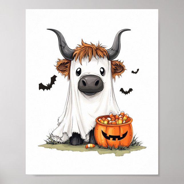 Halloween Ghost Highland Cow PNG Poster (Vorne)