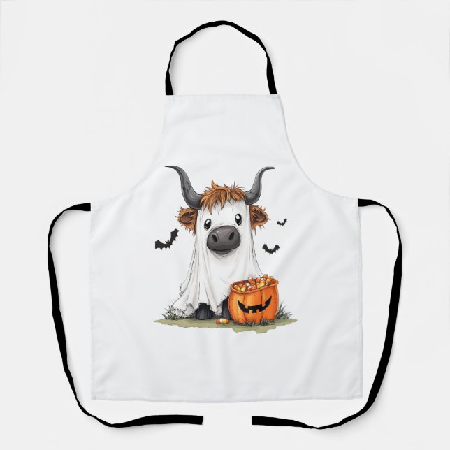 Halloween Ghost Highland Cow PNG Schürze (Vorderseite)