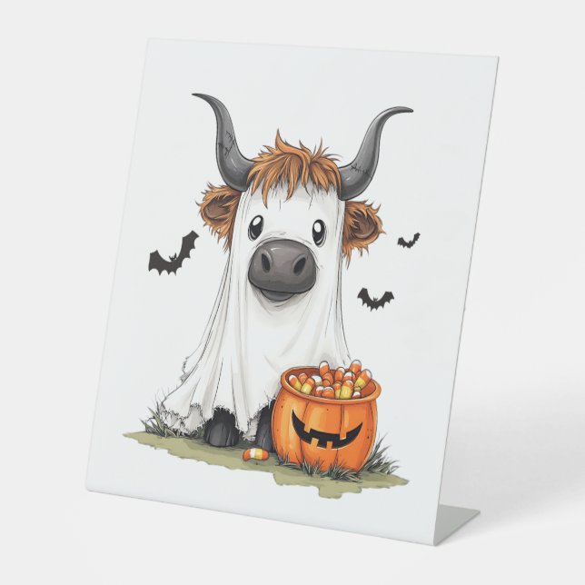 Halloween Ghost Highland Cow PNG Sockelschild (Vorderseite)