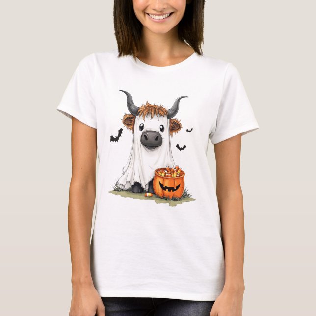 Halloween Ghost Highland Cow PNG T-Shirt (Vorderseite)