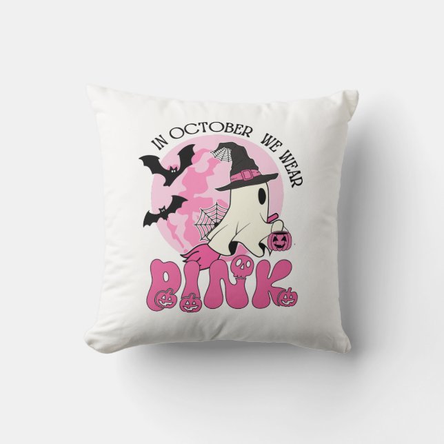 Halloween Ghost Im Oktober tragen wir Pink Kissen (Vorderseite)