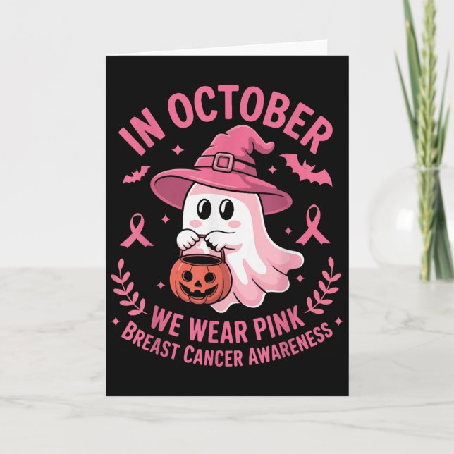 Halloween Ghost In October We Wear Nk Breast Cance Karte (Vorderseite)