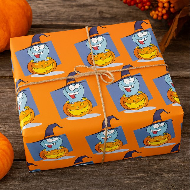 Halloween Ghost in Pumpkin Spooky Hexe Geschenkpapier (Von Creator hochgeladen)