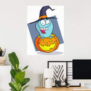 Halloween Ghost in Pumpkin Spooky Hexe Poster