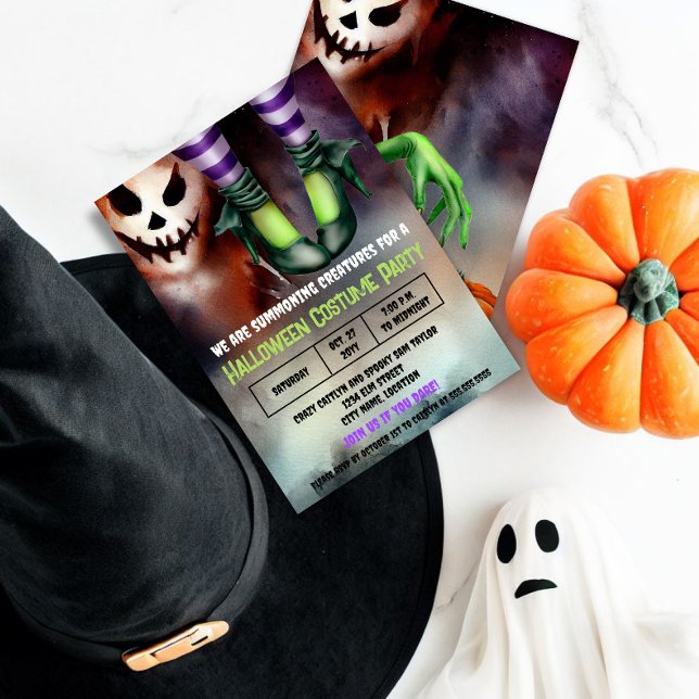 Halloween-Ghost-Kostüm-Party Einladung (Boos and wicked witch Halloween party invitation.)
