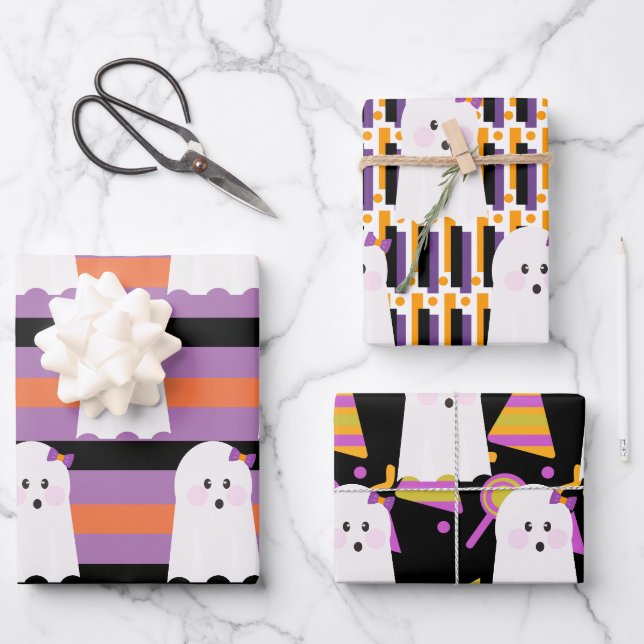 Halloween Ghost Lila Orange Ghoul Geschenkpapier Set (Vorderseite)