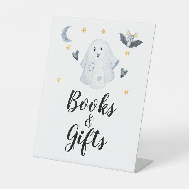 Halloween Ghost Little Boo Babydusche Geschenke Sockelschild (Vorderseite)