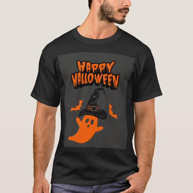 Halloween Ghost mit Hexenhutenmagie T-Shirt (Vorderseite)