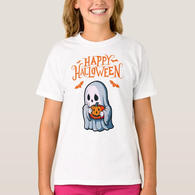 Halloween Ghost mit Pumpkin-T - Shirt (Vorderseite)