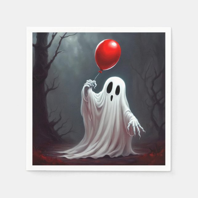 Halloween Ghost mit rotem Ballon Serviette (Vorderseite)