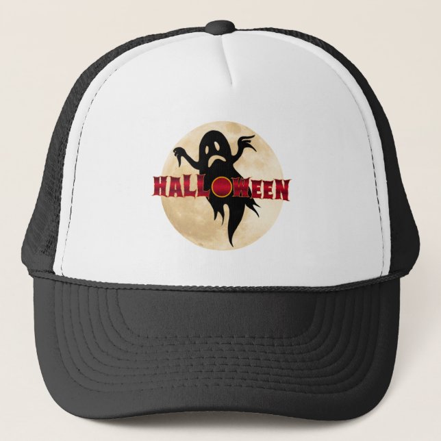 Halloween Ghost Moon Truckerkappe (Vorderseite)