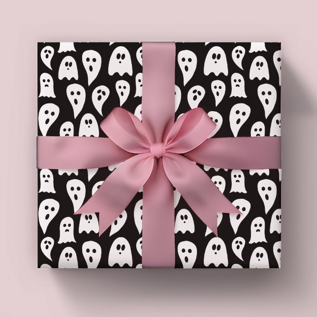 Halloween-Ghost-Muster Geschenkpapier Set (Black ghost wrapping paper ideal for Halloween.)