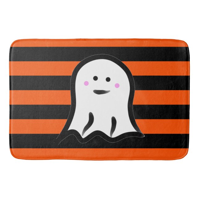 Halloween Ghost on Black and Orange Stripes  Badematte (Vorderseite)