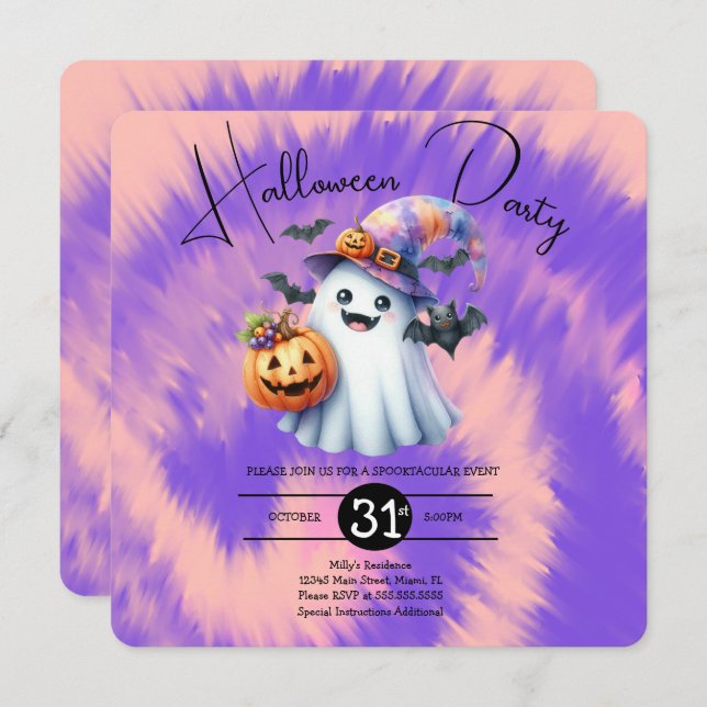 Halloween Ghost Party Gefärbte Krawatte Handzeiche Einladung (Vorne/Hinten)