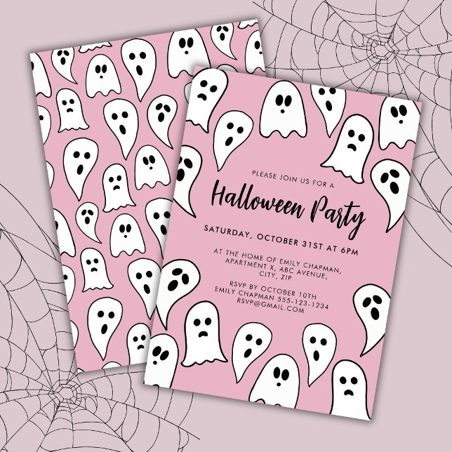 Halloween-Ghost-Party rosa Einladung (Pink halloween party invitation)