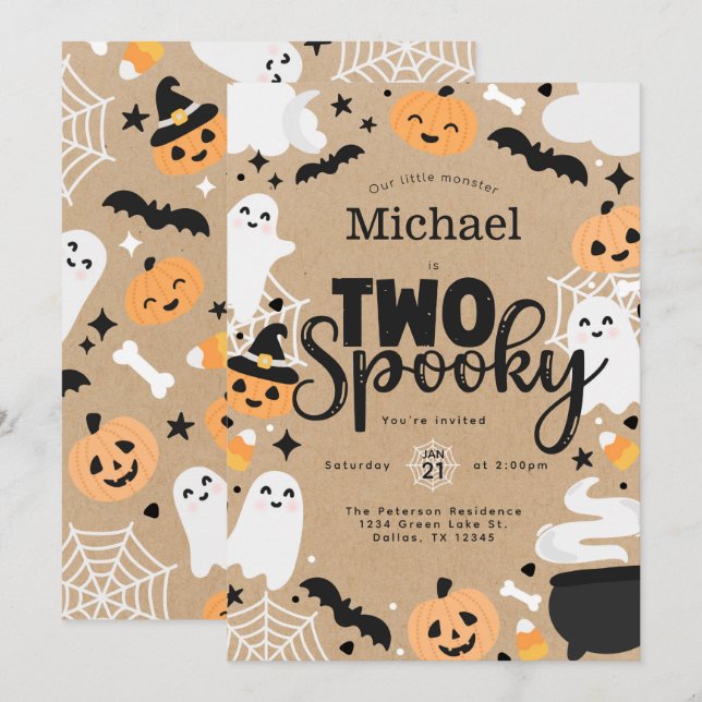 Halloween Ghost Pumpkin 2nd Birthday Party Einladung (Vorne/Hinten)