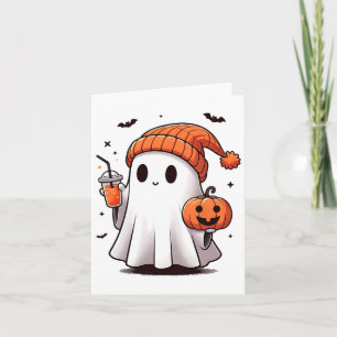 Halloween Ghost Pumpkin Cosy Drinks Beanie Fall Fu Karte