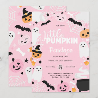 Halloween Ghost Pumpkin Pink Geburtstagsparty Einladung