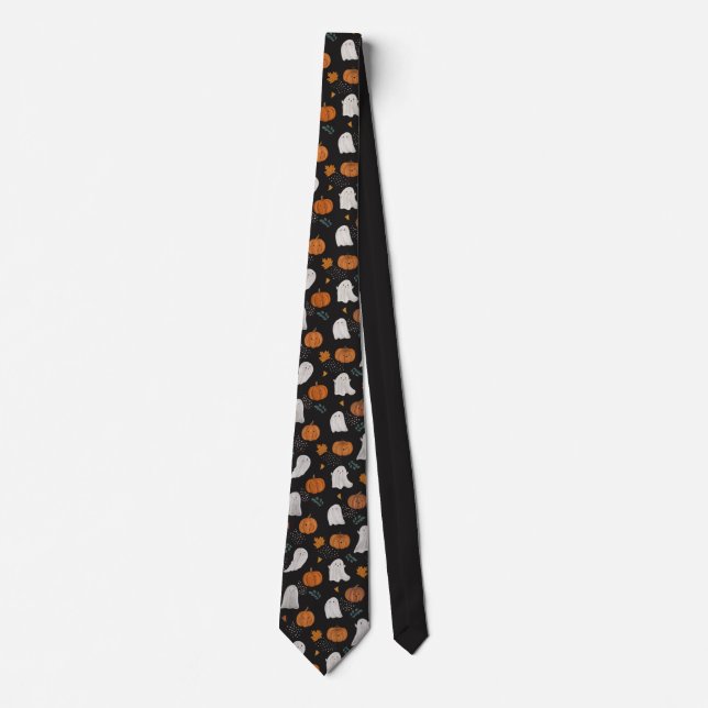 Halloween Ghost & Pumpkin - Spooky Fun Necktie Krawatte (Vorderseite)