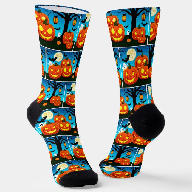 Halloween Ghost, Pumpkins, Fledermäuse Socken (Gewinkelt)