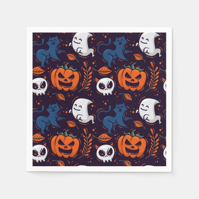 Halloween Ghost Pumpkins, Skulls und Katzen Serviette (Vorderseite)