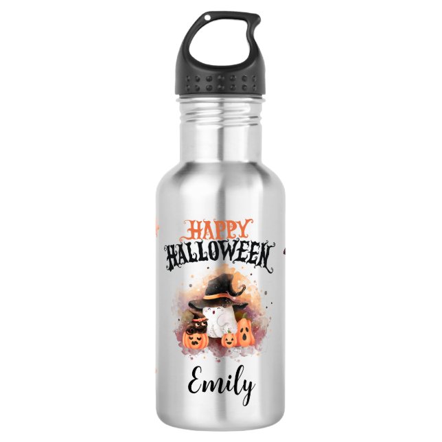Halloween Ghost & Pumpkins Wasserflasche (Vorderseite)