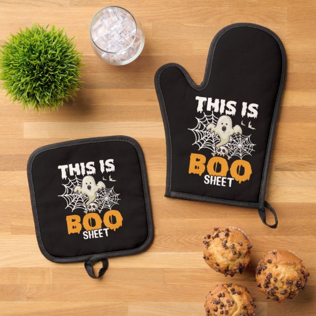 Halloween Ghost Pun Oven Mitt und Pot Holder Ofenhandschuh & Topflappen-Set (Oben Unten)