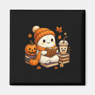 Halloween Ghost Reading Book Lovers Coffee Girl Wo Magnet