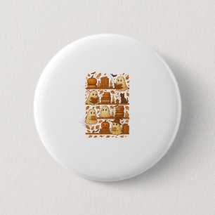 Halloween Ghost Reading Books Lover Button