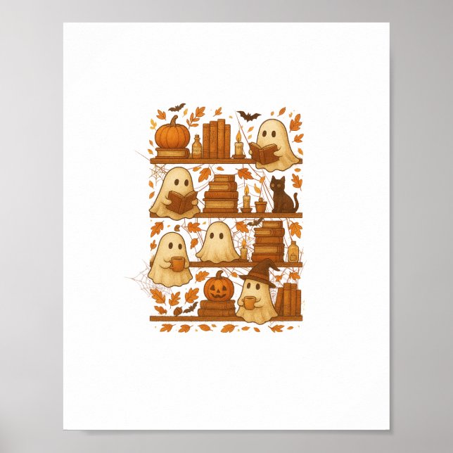 Halloween Ghost Reading Books Lover Poster (Vorne)