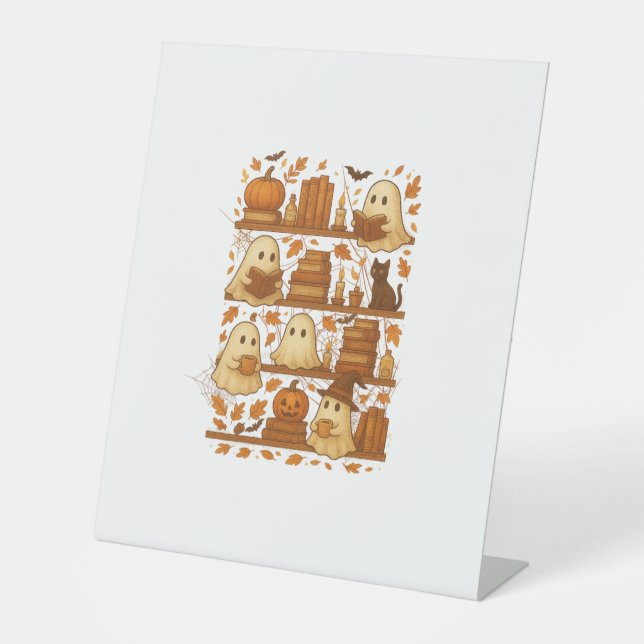 Halloween Ghost Reading Books Lover Sockelschild (Vorderseite)