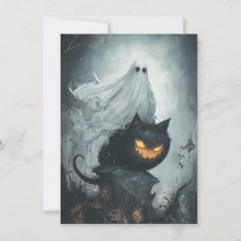 Halloween Ghost Riding a Black Cat