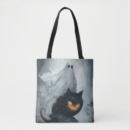 Halloween Ghost Riding a Black Cat