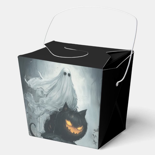 Halloween Ghost Riding a Black Cat Geschenkschachtel (Vorderseite)