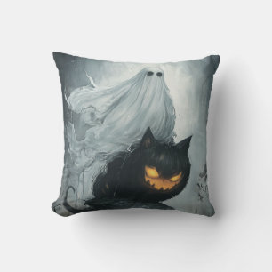 Halloween Ghost Riding a Black Cat Kissen