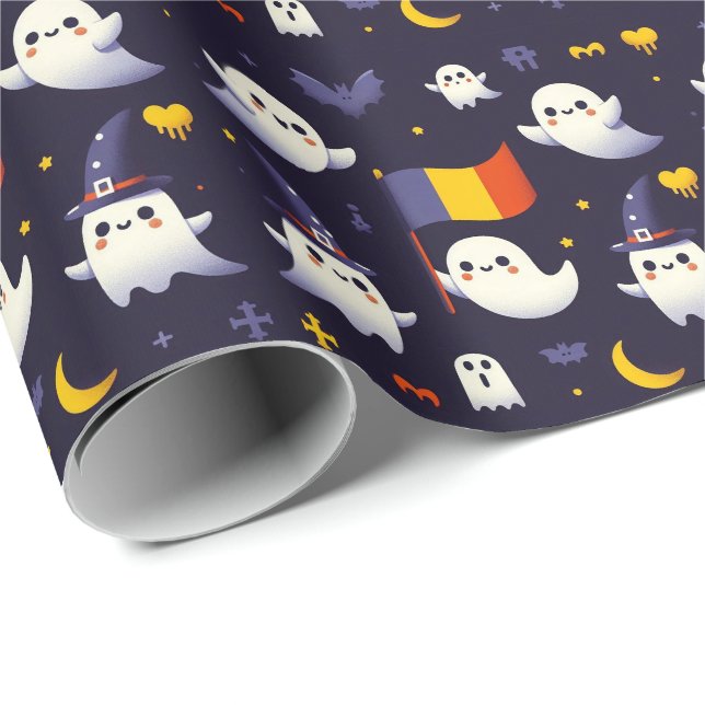 Halloween Ghost Rumänische Flaggenfarben Geschenkpapier (Rolleneckpunkt)