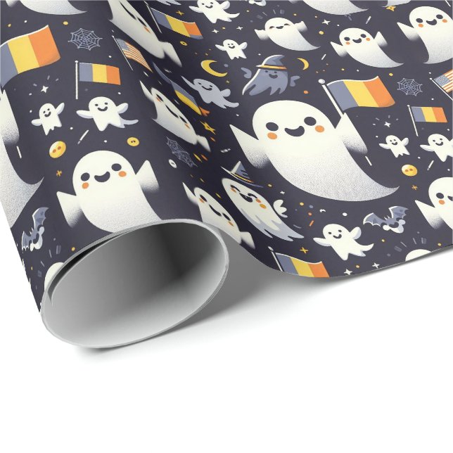 Halloween Ghost Rumänische Flaggenfarben Geschenkpapier (Rolleneckpunkt)
