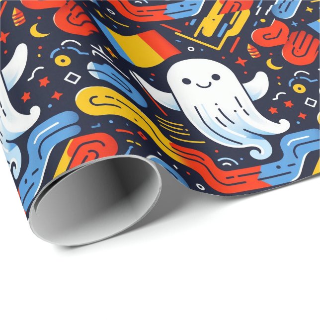 Halloween Ghost Rumänische Flaggenfarben Geschenkpapier (Rolleneckpunkt)