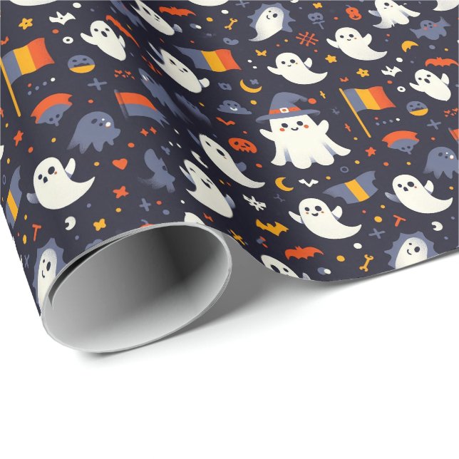 Halloween Ghost Rumänische Flaggenfarben Geschenkpapier (Rolleneckpunkt)