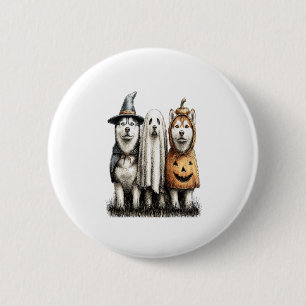 Halloween Ghost Siberian Husky Dog Button