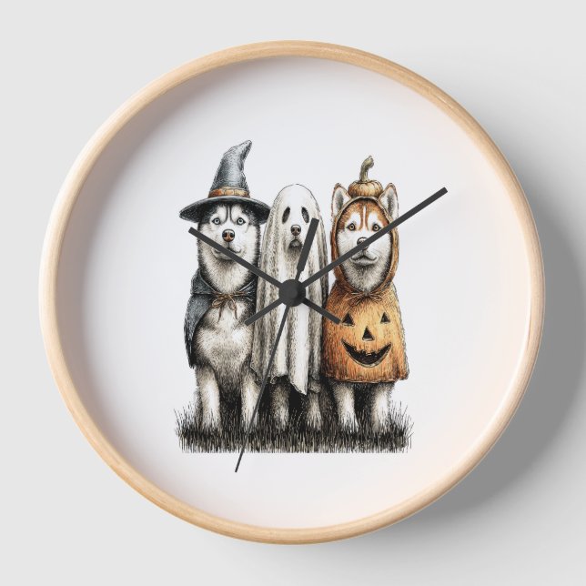 Halloween Ghost Siberian Husky Dog Uhr (Vorderseite)