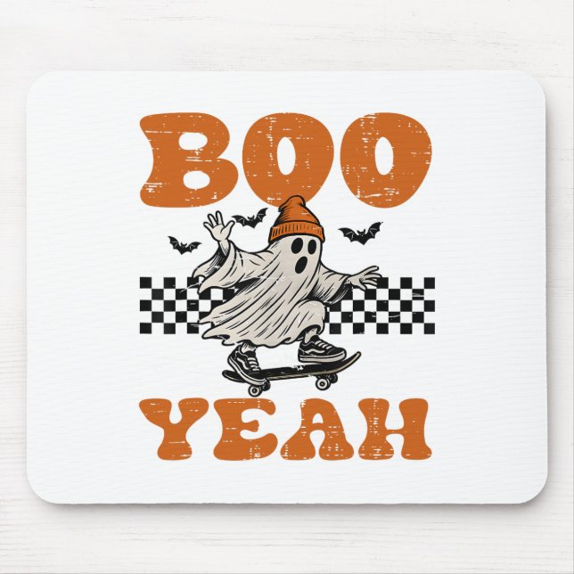 Halloween Ghost Skateboard Boo Yeah Costume Boys K Mousepad (Vorne)