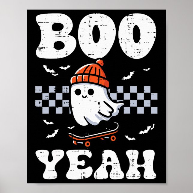 Halloween Ghost Skateboard Boo Yeah Costume Boys K Poster (Vorne)