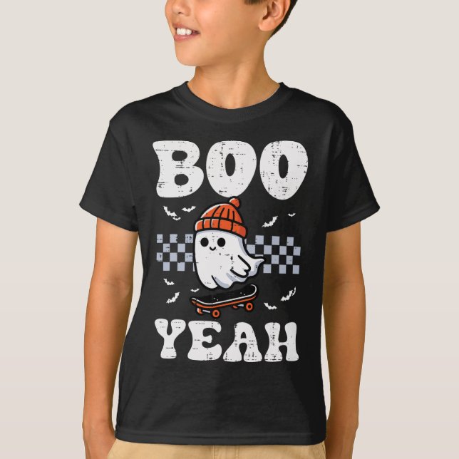 Halloween Ghost Skateboard Boo Yeah Costume Boys K T-Shirt (Vorderseite)