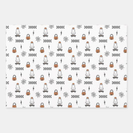Halloween Ghost Skateboard Papierblätter Geschenkpapier Set