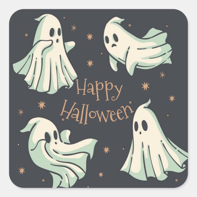 Halloween Ghost Spooktacular Happy Halloween Quadratischer Aufkleber (Vorderseite)