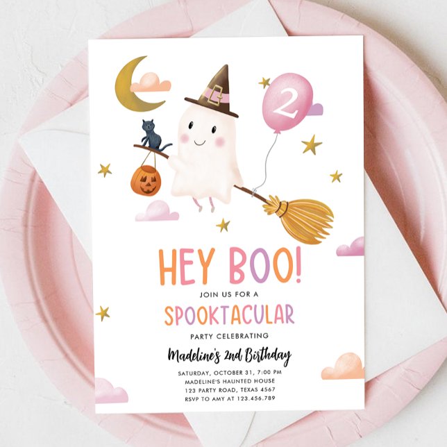 Halloween Ghost Spooktacular Hey Boo Girl Birthday Einladung (Von Creator hochgeladen)