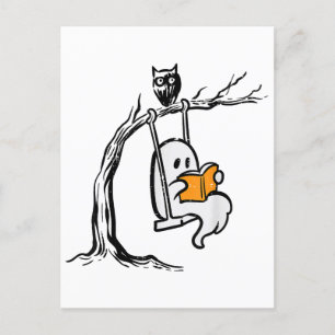 Halloween Ghost Swing Reading Feiertagspostkarte