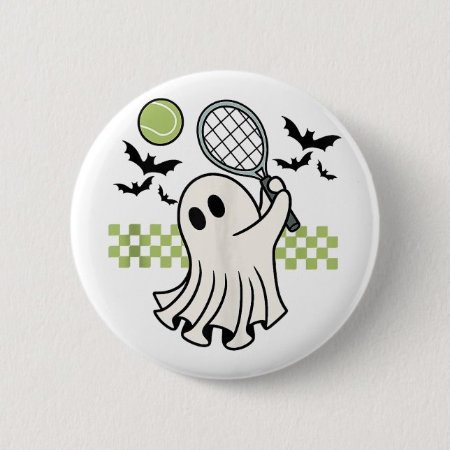 Halloween Ghost Tennis Player Retro Spooky Saison Button (Vorderseite)