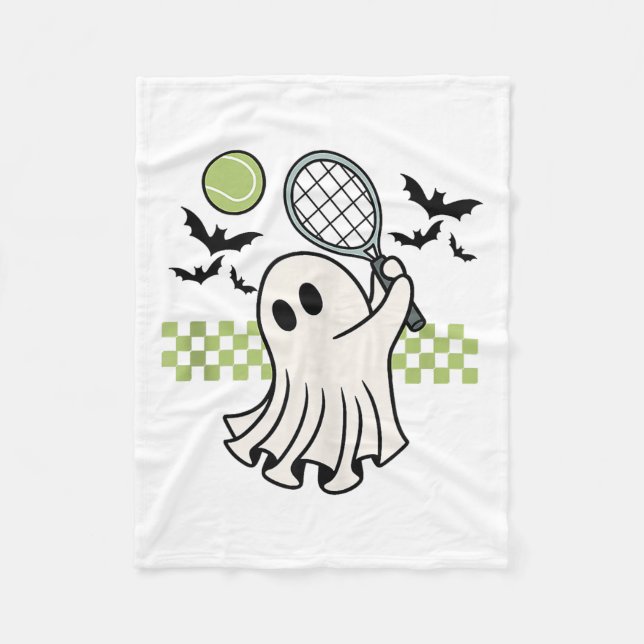 Halloween Ghost Tennis Player Retro Spooky Saison Fleecedecke (Vorderseite)